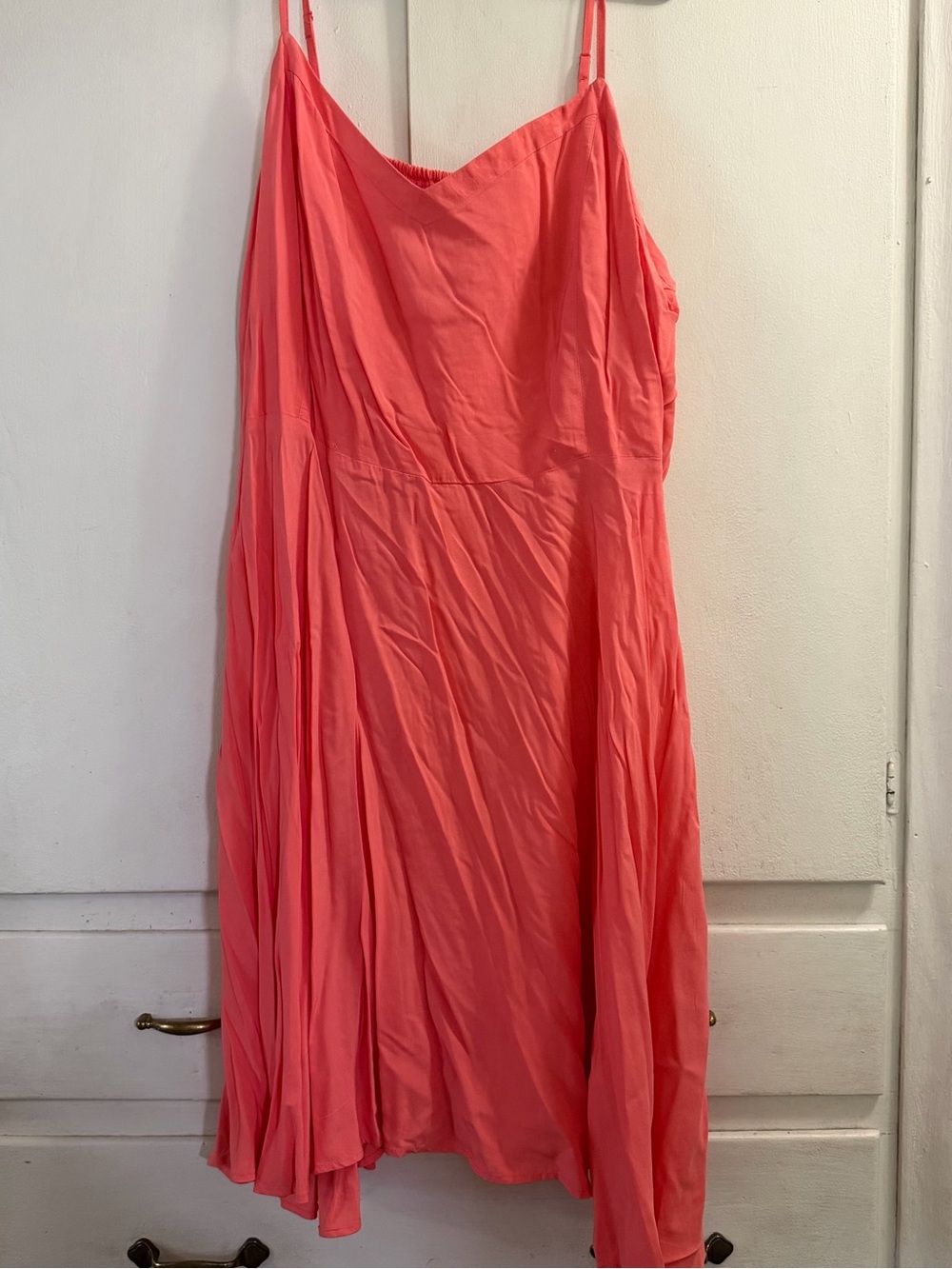 Old Navy Coral Midi Slip Dress with Spaghetti Straps